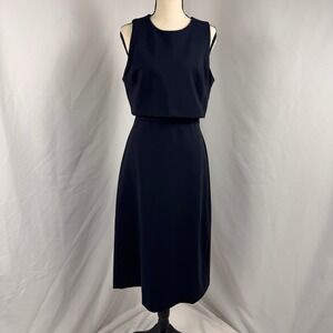 Spanx Ponte Overlay Fitted Get Moving Midi Dress Women M Navy Cutout Back 20599R